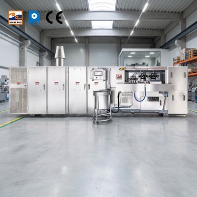 Dây chuyền sản xuất bánh quế hình nón cung cấp quy trình sản xuất ổn định và liên tục với khả năng kiểm soát thời gian và nhiệt độ chính xác