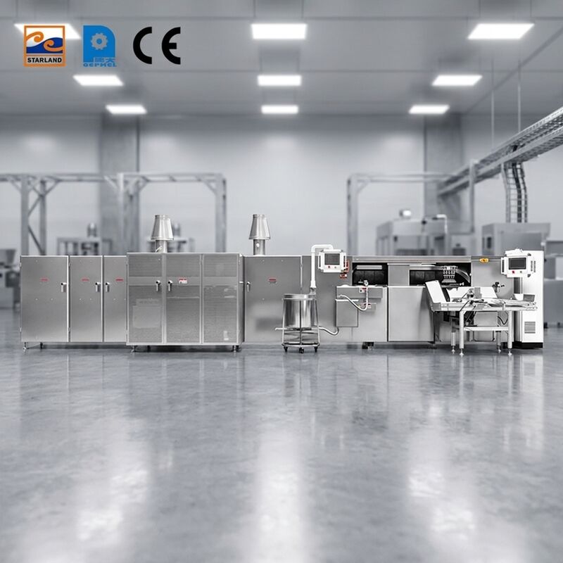 Dòng sản xuất cuộn trứng thép không gỉ Dòng sản xuất cuộn waffle tự động Được thiết kế cho năng lực sản xuất 1800 giờ Trong ngành công nghiệp thực phẩm